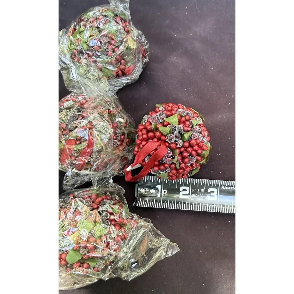 6 CRATE & BARREL Christmas Ornament Red Sugared Berry Ball New Tag 412-112 -46D